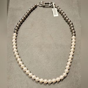 Simulated pearl and silver bead necklace.  925 sterling silver. 20" length.